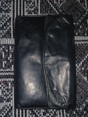 Wilsons Leather 90s Vintage Black Leather Wallet W/ Checkbook Insert